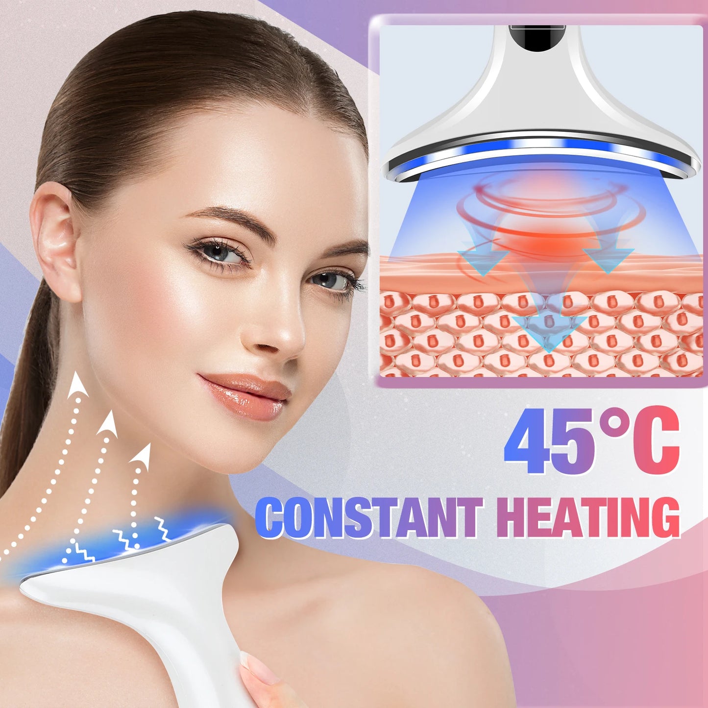 Facial & Neck Massager with 3-Color LED Therapy