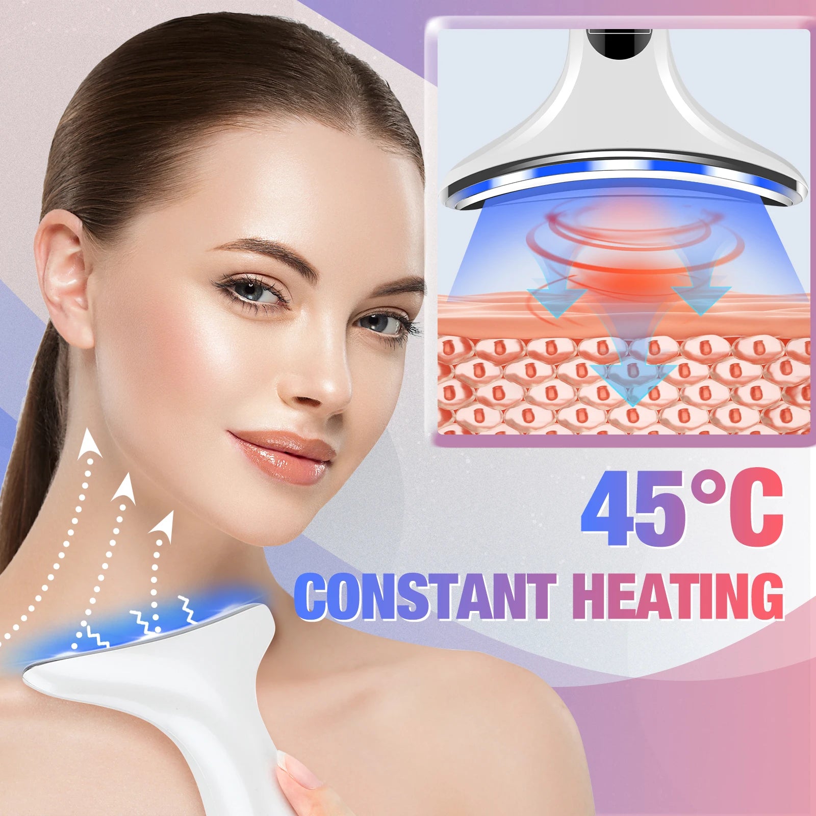 Facial & Neck Massager with 3-Color LED Therapy