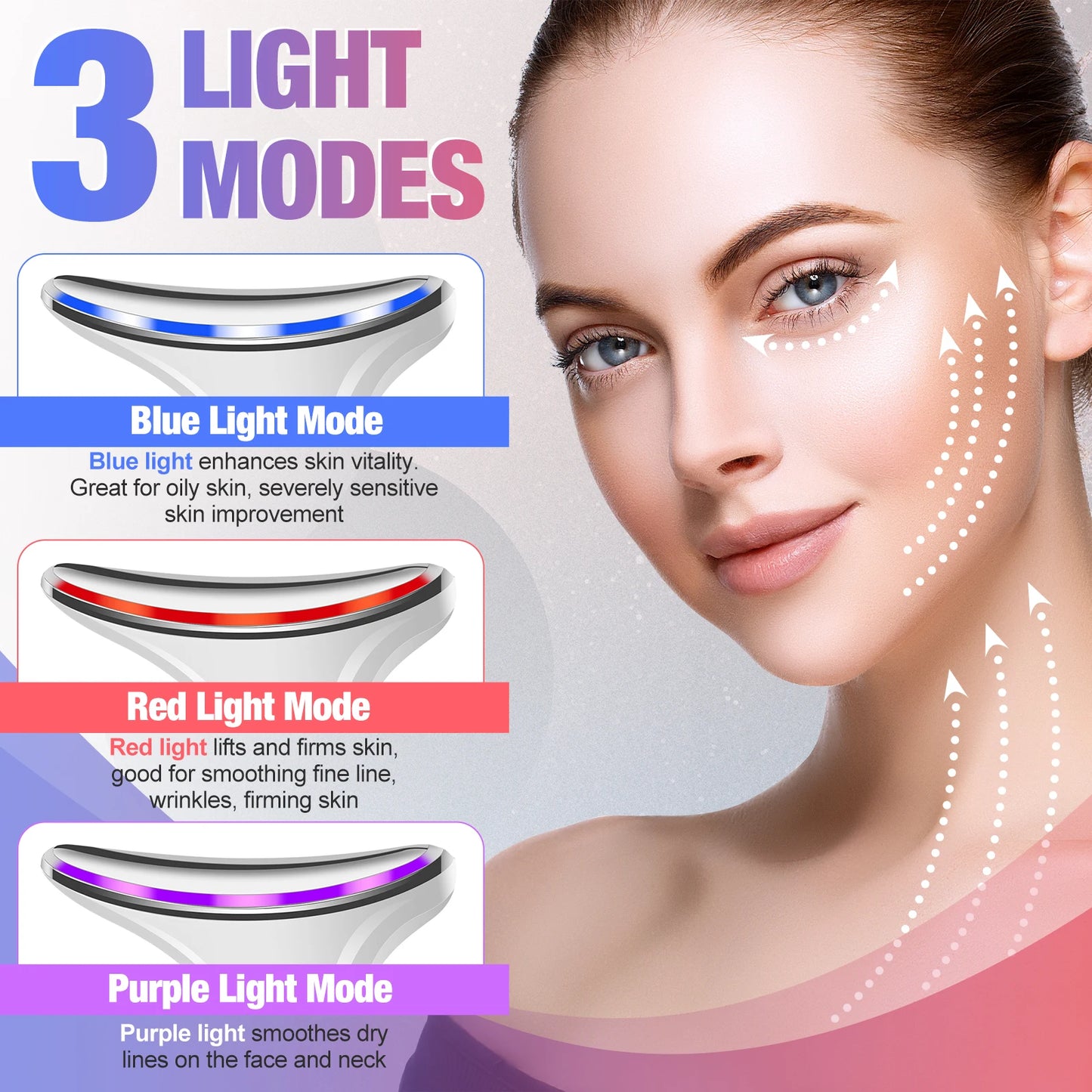 Facial & Neck Massager with 3-Color LED Therapy