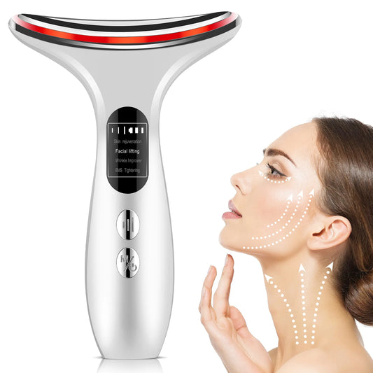 Facial & Neck Massager with 3-Color LED Therapy